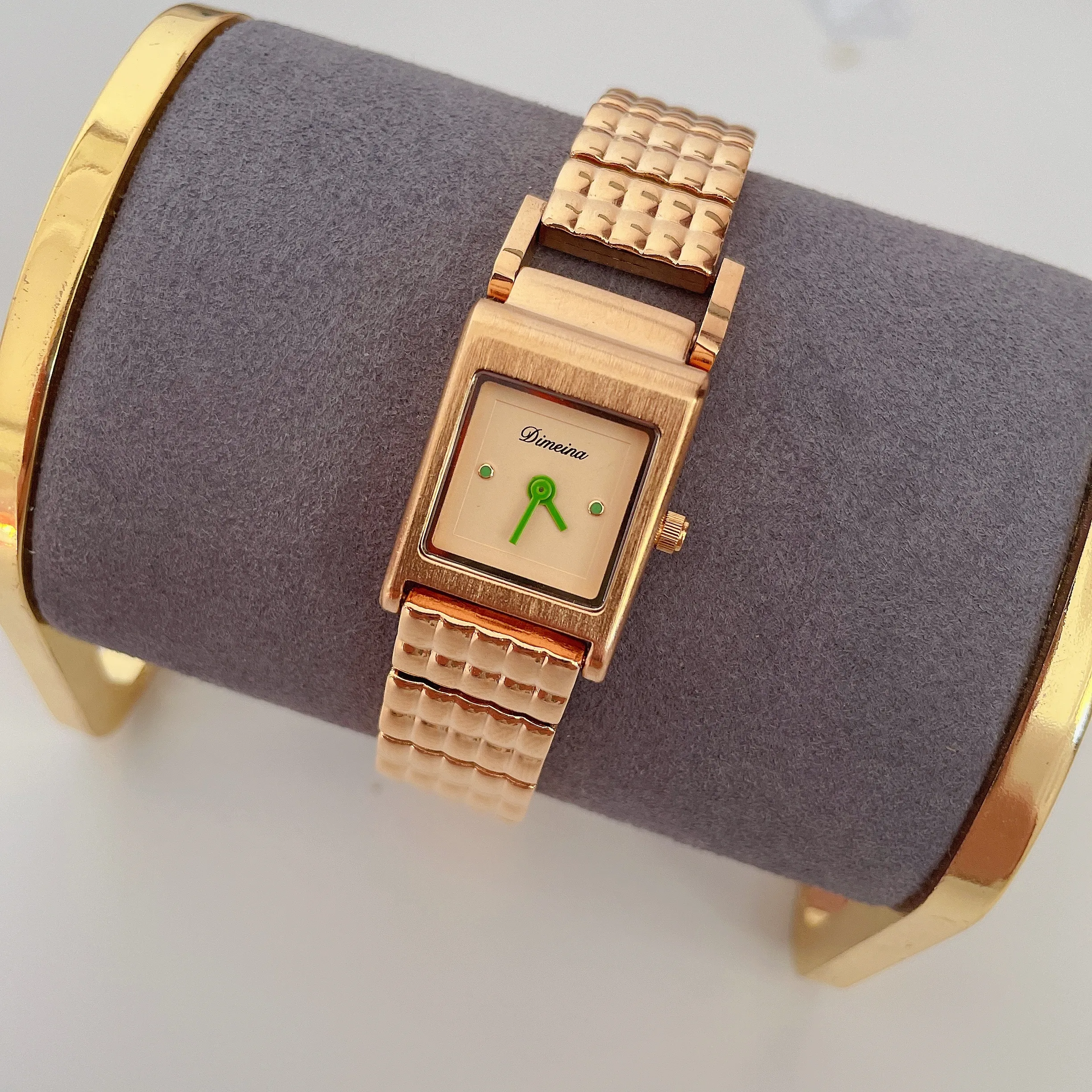 Vintage gold square women’s watch with 18K gold-plated case