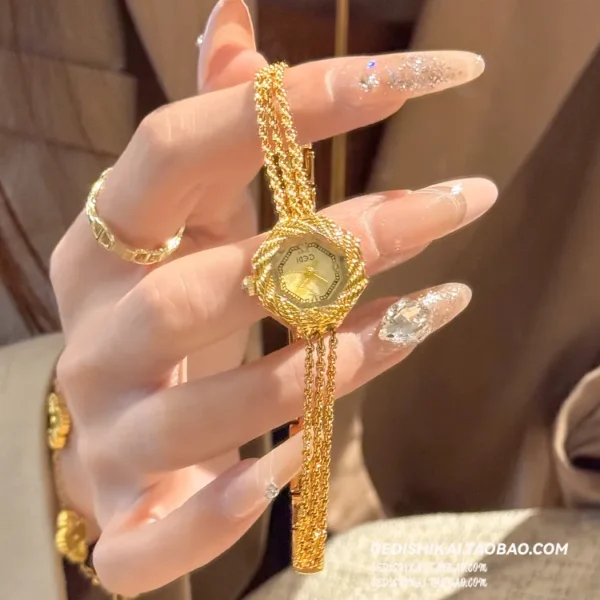 Vintage tassel bracelet women’s watch gold hexagon dial – WatchTrio