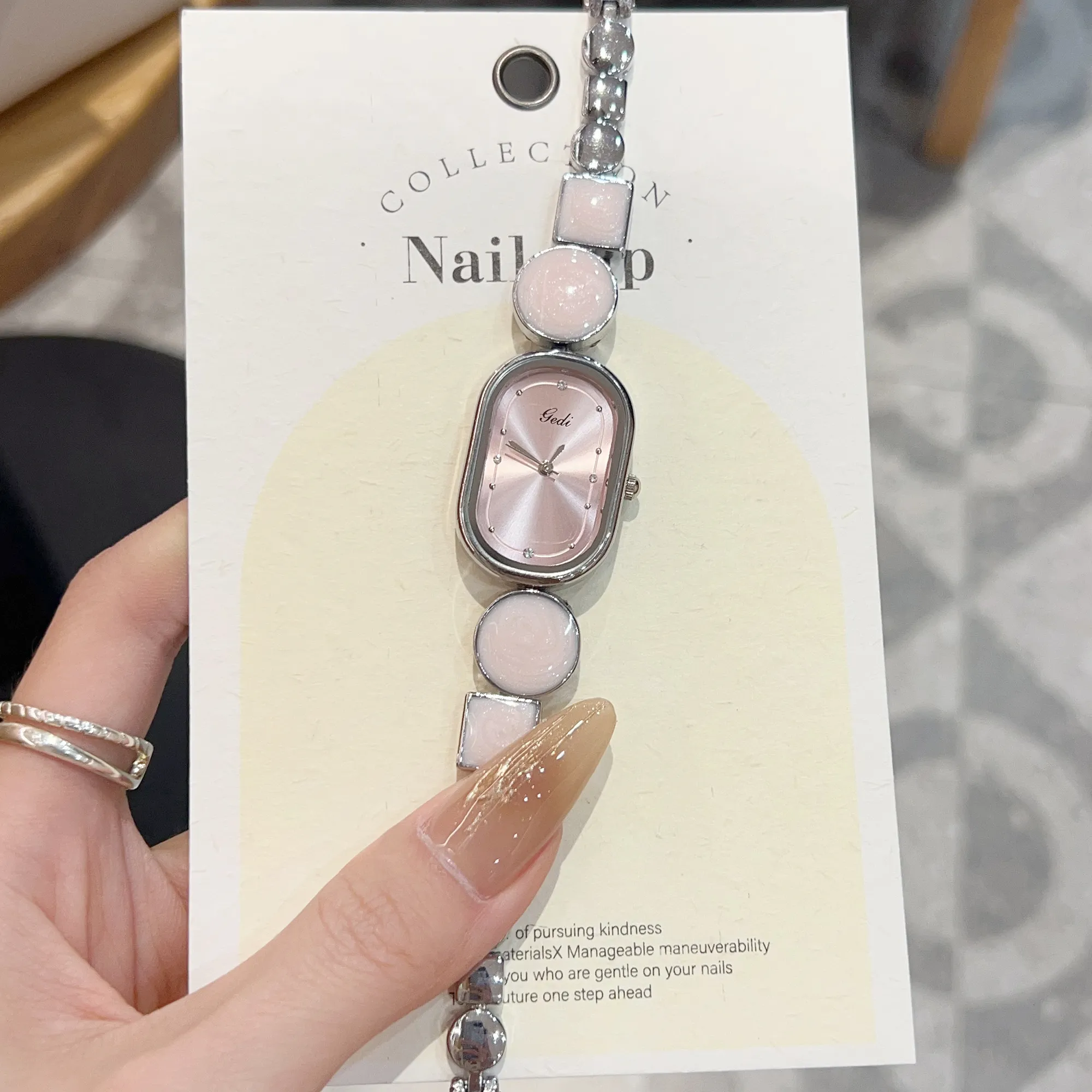 Vintage women’s silver irregular bracelet watch with pink dial – WatchTrio