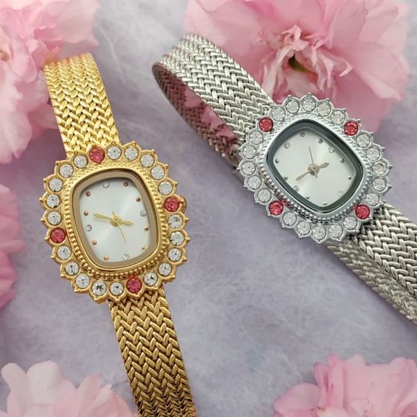 Vintage crystal ladies’ watch in gold and silver with bracelet strap – WatchTrio