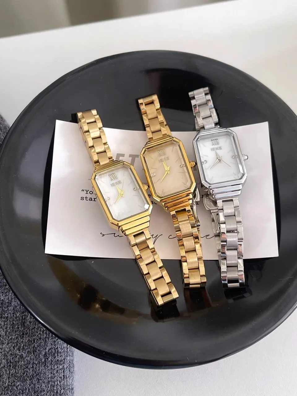 Gold and silver rectangular vintage watches for women