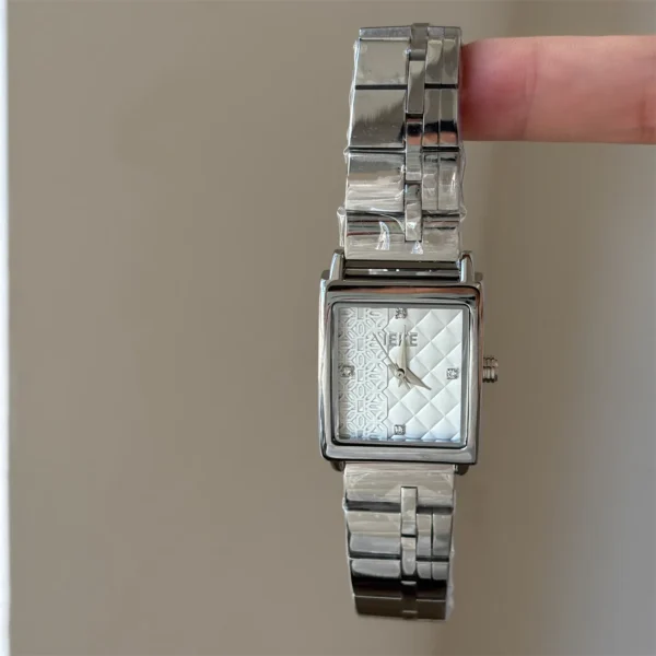 WatchTrio vintage silver square women’s watch with white carved dial