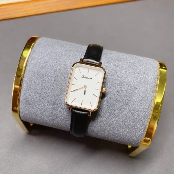 Retro women’s square leather watch with white dial – WatchTrio