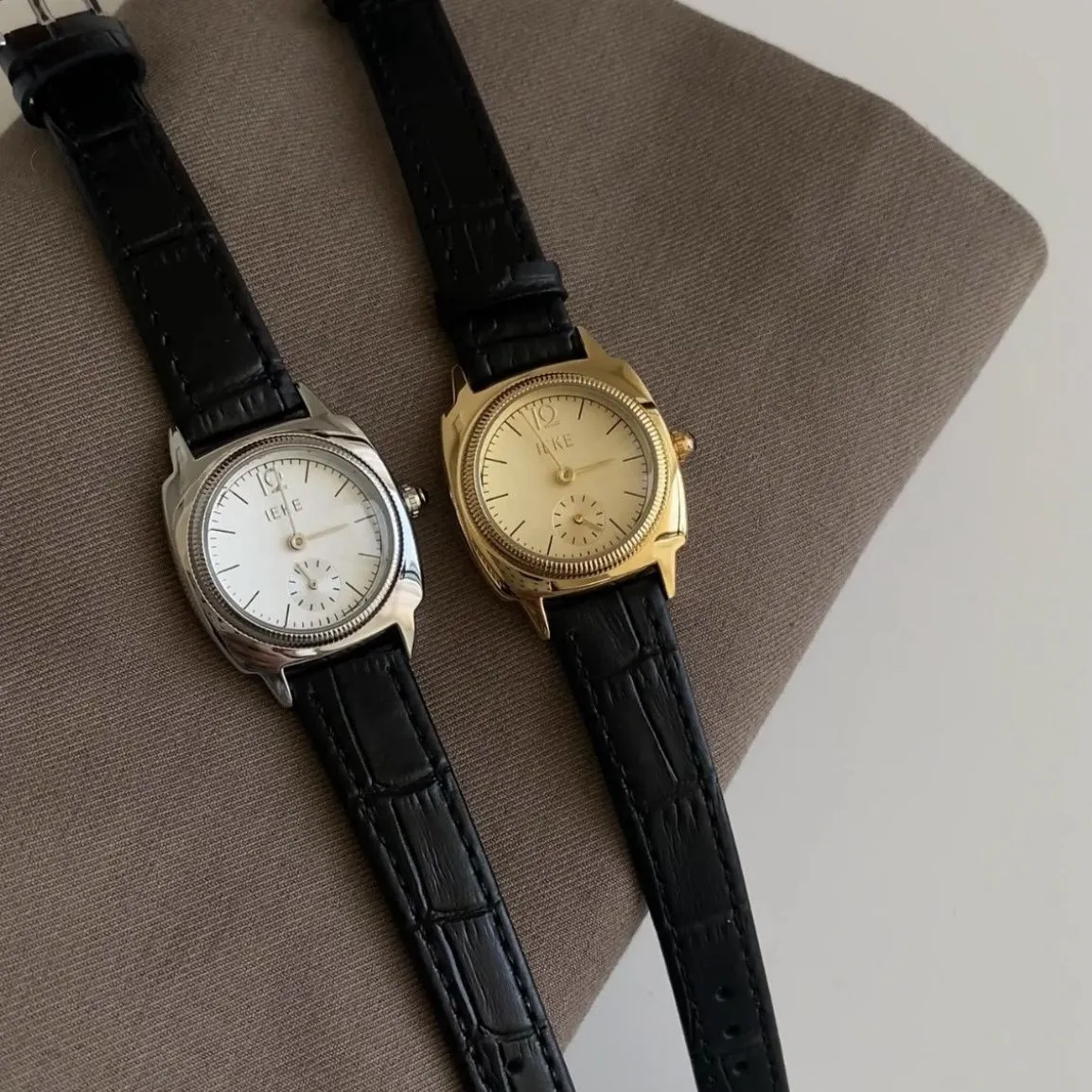 women's vintage leather watch pair with gold and silver